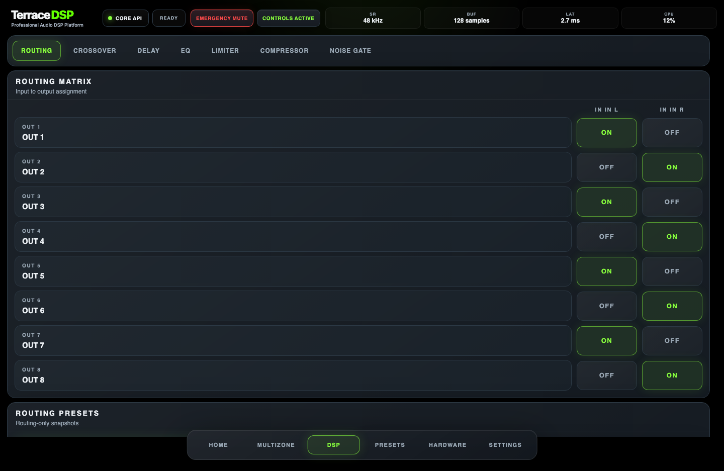 TerraceDSP professional DSP controls